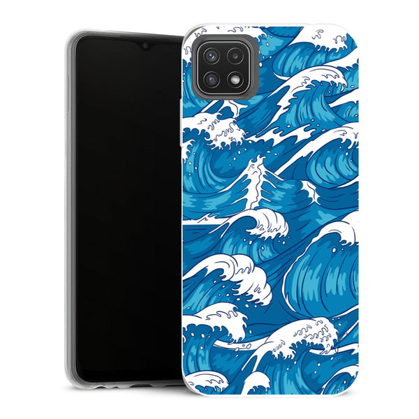 Coque Samsung Galaxy A22 5G Fleurs storm waves seamless pattern ocean - MaCoquePerso