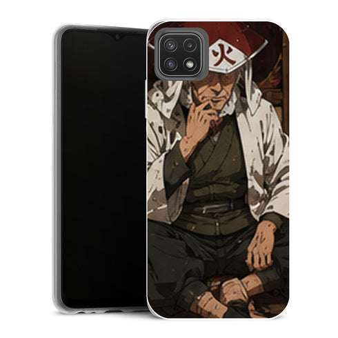 Coque Samsung Galaxy A22 5G Naruto Hokage Hiruzen Sarutobi Assis Chapeau Rouge Konoha - MaCoquePerso