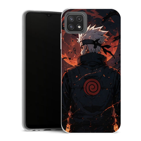 Coque Samsung Galaxy A22 5G Naruto Hokage Kakashi Dos Symbole Rouge Lune Sombre - MaCoquePerso