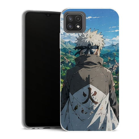 Coque Samsung Galaxy A22 5G Naruto Hokage Kakashi Manteau Blanc Village Konoha Montagne - MaCoquePerso