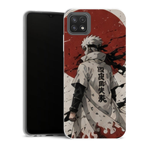 Coque Samsung Galaxy A22 5G Naruto Hokage Kakashi Soleil Rouge Manteau Blanc Corbeaux - MaCoquePerso
