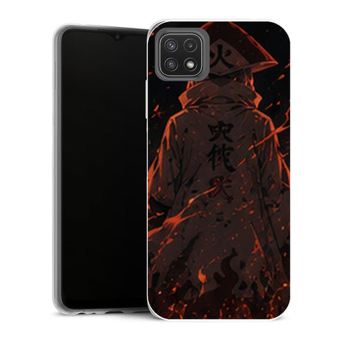 Coque Samsung Galaxy A22 5G Naruto Hokage Manteau Noir Flammes Rouges Style Sombre - MaCoquePerso