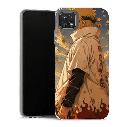 Coque Samsung Galaxy A22 5G Naruto Hokage Minato Manteau Blanc Feuilles Automne - MaCoquePerso