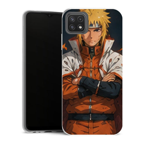 Coque Samsung Galaxy A22 5G Naruto Hokage Minato Namikaze Portrait Orange Manteau Blanc - MaCoquePerso