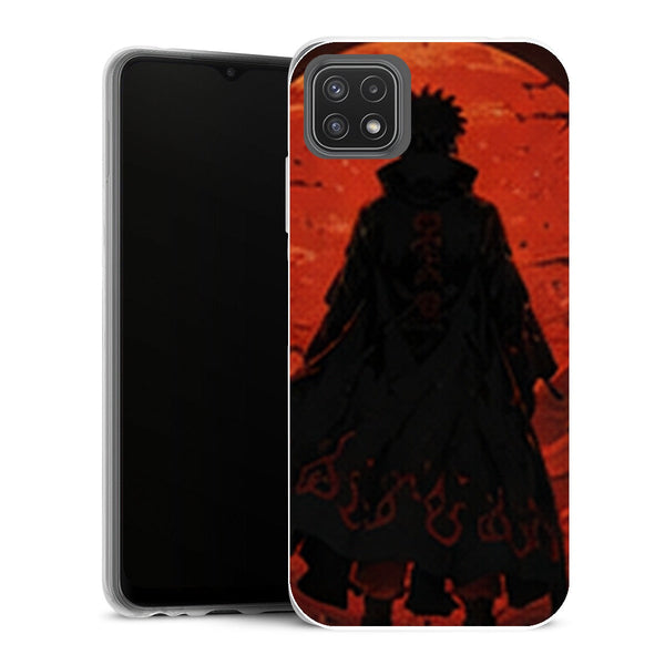 Coque Samsung Galaxy A22 5G Naruto Hokage Silhouette Rouge Noir Coucher Soleil Konoha - MaCoquePerso