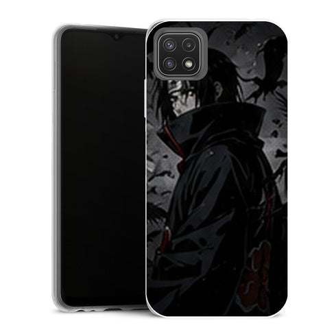 Coque Samsung Galaxy A22 5G Naruto Itachi Akatsuki Corbeaux Noirs Pluie Sombre - MaCoquePerso