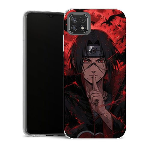 Coque Samsung Galaxy A22 5G Naruto Itachi Akatsuki Corbeaux Rouge Noir Manga - MaCoquePerso