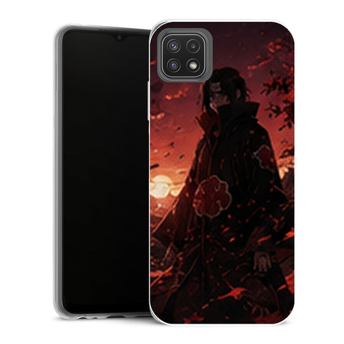 Coque Samsung Galaxy A22 5G Naruto Itachi Akatsuki Coucher Soleil Corbeaux Rouges - MaCoquePerso