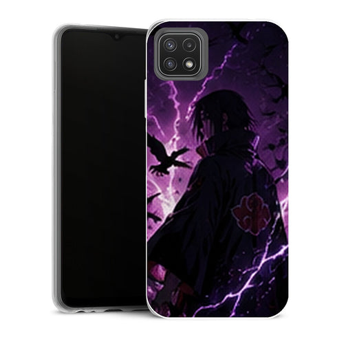 Coque Samsung Galaxy A22 5G Naruto Itachi Akatsuki Eclairs Violets Corbeaux Nuit - MaCoquePerso