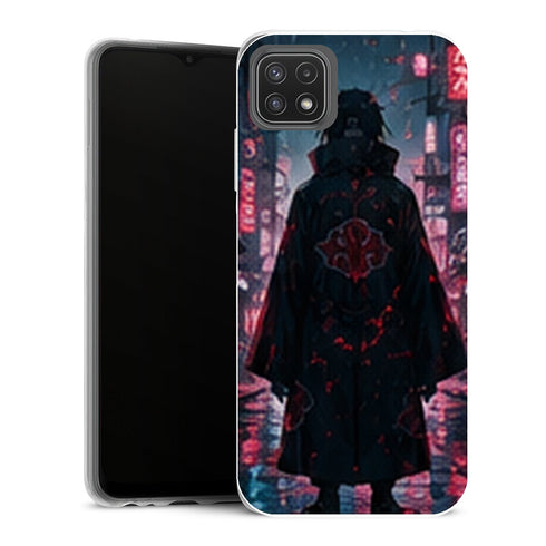 Coque Samsung Galaxy A22 5G Naruto Itachi Akatsuki Ville Neon Pluie Cyberpunk - MaCoquePerso