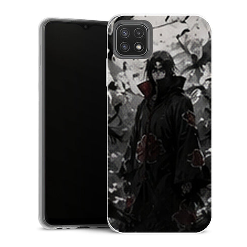 Coque Samsung Galaxy A22 5G Naruto Itachi Corbeaux Noir Blanc Portrait Akatsuki - MaCoquePerso