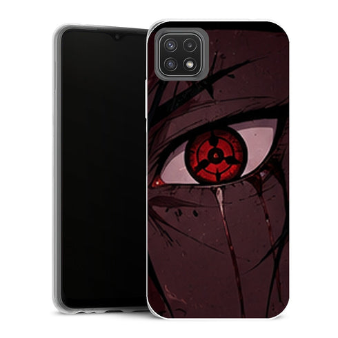 Coque Samsung Galaxy A22 5G Naruto Itachi Sharingan Mangekyo Gros Plan Oeil Rouge - MaCoquePerso