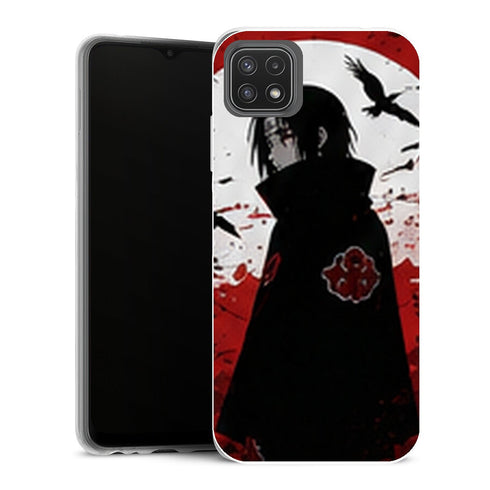 Coque Samsung Galaxy A22 5G Naruto Itachi Silhouette Lune Blanche Corbeaux Akatsuki - MaCoquePerso