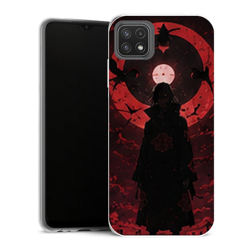 Coque Samsung Galaxy A22 5G Naruto Itachi Silhouette Mangekyo Lune Rouge Akatsuki - MaCoquePerso