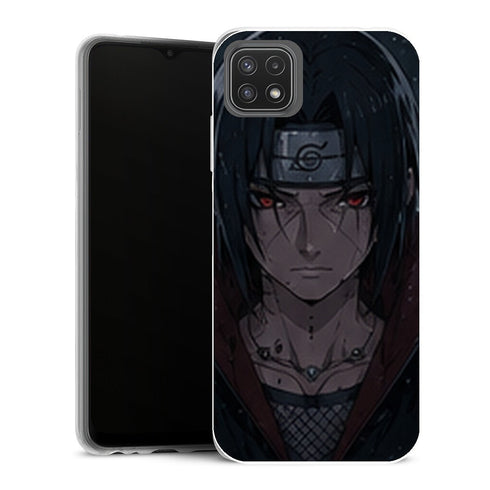 Coque Samsung Galaxy A22 5G Naruto Itachi Uchiha Portrait Pluie Neige Regard Rouge - MaCoquePerso