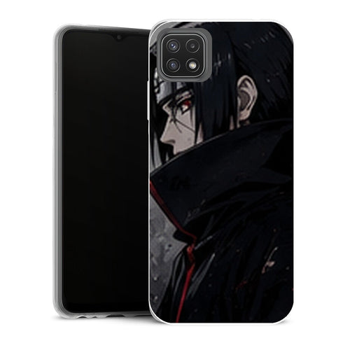 Coque Samsung Galaxy A22 5G Naruto Itachi Uchiha Profil Akatsuki Cendres Rouges - MaCoquePerso