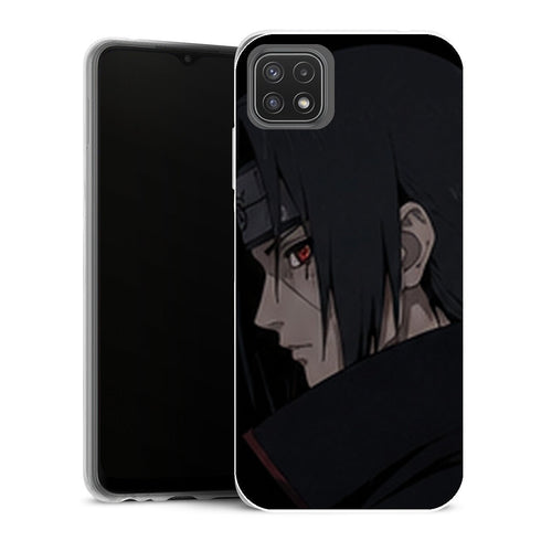 Coque Samsung Galaxy A22 5G Naruto Itachi Uchiha Profil Noir Minimaliste Regard Rouge - MaCoquePerso