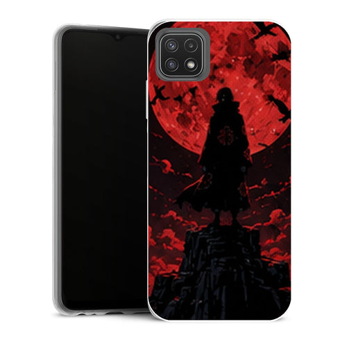 Coque Samsung Galaxy A22 5G Naruto Itachi Uchiha Silhouette Lune Rouge Corbeaux Akatsuki - MaCoquePerso