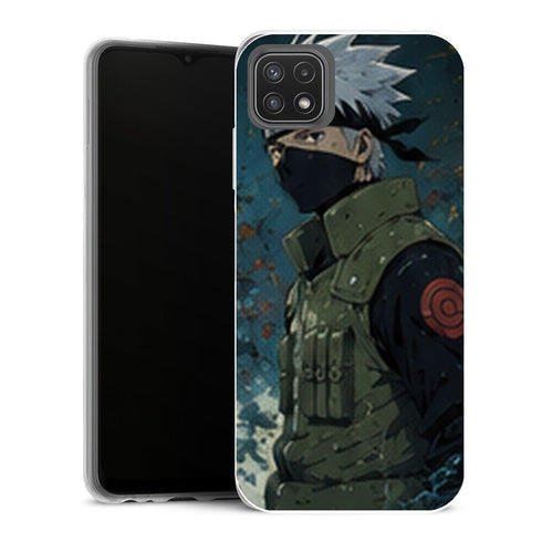 Coque Samsung Galaxy A22 5G Naruto Kakashi Hatake Portrait Bleu Vert Masque Konoha - MaCoquePerso
