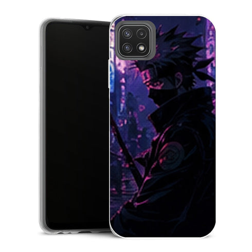 Coque Samsung Galaxy A22 5G Naruto Kakashi Neon Violet Ville Sombre Katana - MaCoquePerso