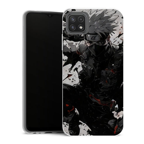 Coque Samsung Galaxy A22 5G Naruto Kakashi Noir Blanc Corbeaux Action Ninja - MaCoquePerso