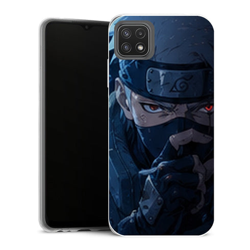 Coque Samsung Galaxy A22 5G Naruto Kakashi Sharingan Bleu Portrait Jutsu Main - MaCoquePerso