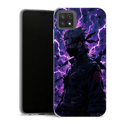 Coque Samsung Galaxy A22 5G Naruto Kakashi Silhouette Eclairs Violets Corbeaux - MaCoquePerso