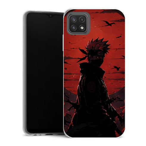 Coque Samsung Galaxy A22 5G Naruto Kakashi Silhouette Soleil Rouge Corbeaux Manga - MaCoquePerso