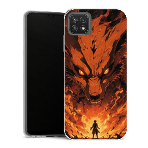 Coque Samsung Galaxy A22 5G Naruto Kyubi Renard Neuf Queues Flammes Orange - MaCoquePerso