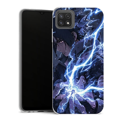 Coque Samsung Galaxy A22 5G Naruto Sasuke Uchiha Chidori Bleu Eclair - MaCoquePerso