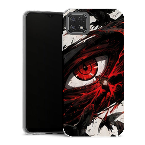 Coque Samsung Galaxy A22 5G Naruto Sharingan Mangekyo Rouge Uchiha Corbeaux - MaCoquePerso