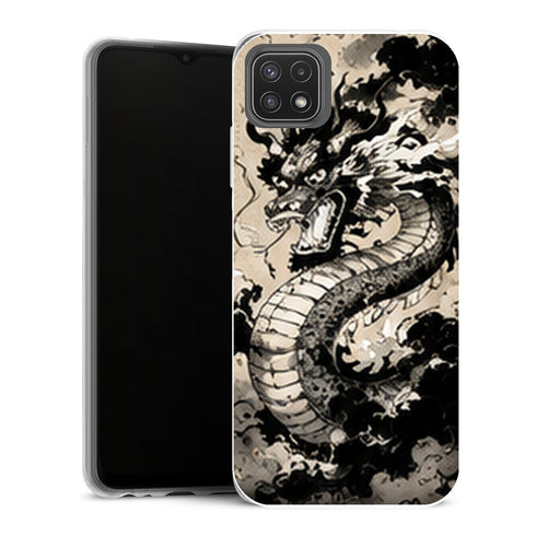 Coque Samsung Galaxy A22 5G One Piece Dragon Encre Noire - MaCoquePerso