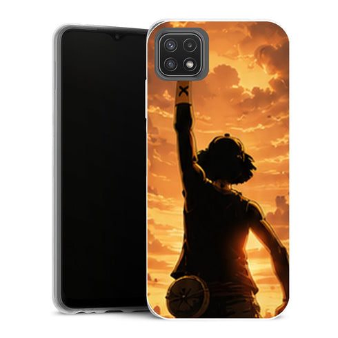 Coque Samsung Galaxy A22 5G One Piece Luffy Poing Leve Sunset - MaCoquePerso