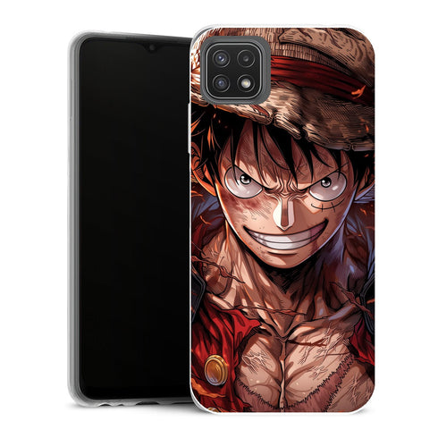 Coque Samsung Galaxy A22 5G One Piece One Piece Coque Iphone 15 Luffy Regard Flammes - MaCoquePerso