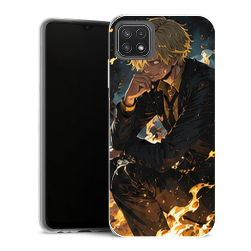 Coque Samsung Galaxy A22 5G One Piece Sanji One Piece Coque Iphone Samsung Assis Flammes Sombres - MaCoquePerso