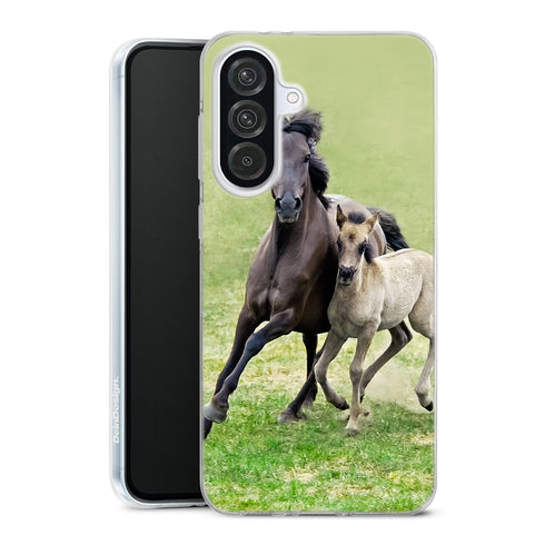 Coque Samsung Galaxy A56 5G Horses, Wild Duelmener Ponies, Mare and Foal avec motif animalier