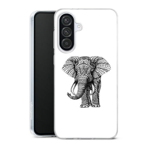Coque Samsung Galaxy A56 5G Noir Dessin Blanc Elephant avec motif animalier