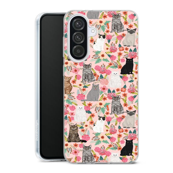Coque Samsung Galaxy A56 5G Races de Chats Mixtes Florales de Chats pour Les Amoureux des Animaux de Compagnie avec motif animalier