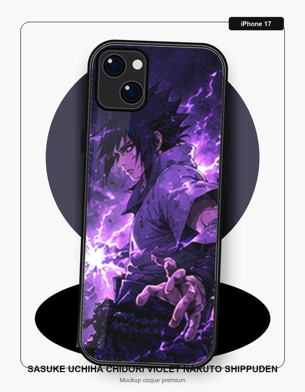 Coque iPhone 17 Manga Sasuke Uchiha Chidori Violet Naruto Shippuden Naruto