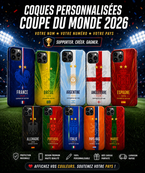 Coque maillot équipe nationale Coupe du monde 2026 personnalisable - MaCoquePerso