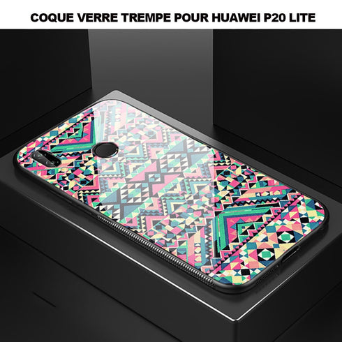 Coque télephone Huawei P20 LITE Azteque Turquoise en Verre Trempé