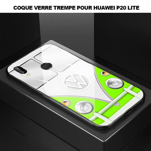 Coque de verre trempé pour Huawei P20 LITe Combi Camping Car Vert Volkswagen