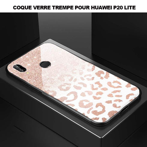 Pattern Leopard Strass Rose pour cette coque téléphone P20 LITE Huawei en Verre Trempé