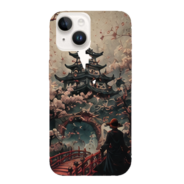 Coque iPhone 15 One Piece Wano Temple Sakura