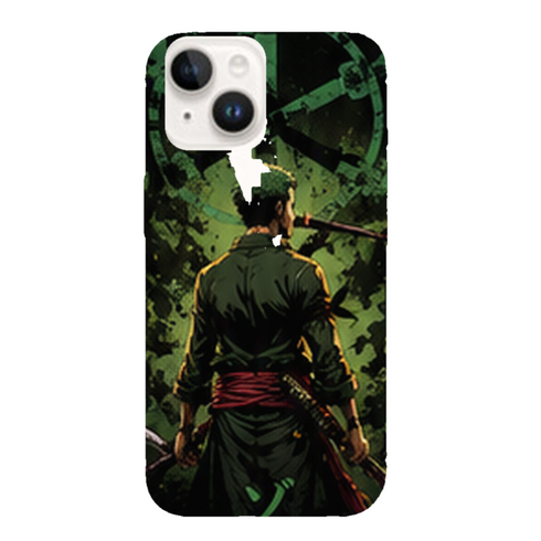 Coque iPhone 15 One Piece Zoro Sabreur Vert