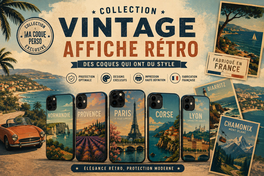 Collection de coques Vintage Affiche Rétro inspirées des anciennes affiches de voyage, des paysages emblématiques et du design rétro pour iPhone, Samsung, Xiaomi et Oppo.