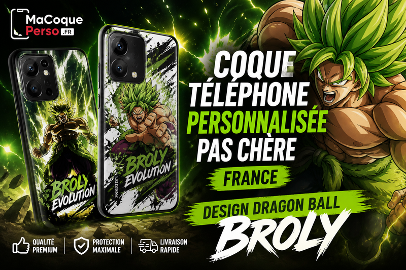 Craquez pour une coque téléphone personnalisée pas chère en France avec design Broly Dragon Ball. Qualité premium, livraison rapide 48h.
