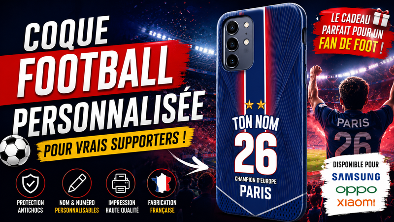 Coque football personnalisée Samsung avec nom et numéro personnalisables inspirée de l'univers du football parisien, idée cadeau pour supporter.